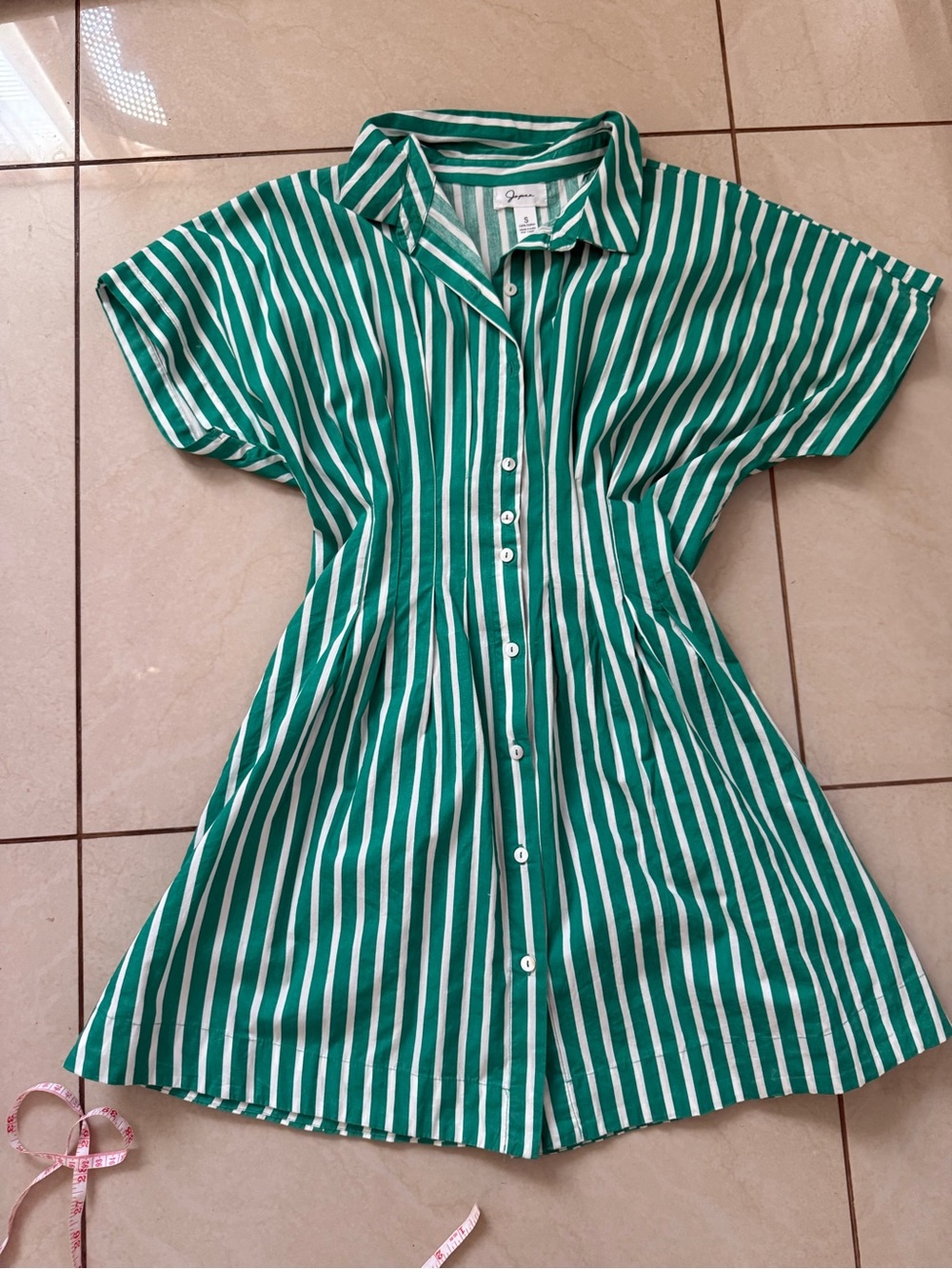Japna Green White Striped Cotton Shirt Dress Button Front Short Anthropologie  S